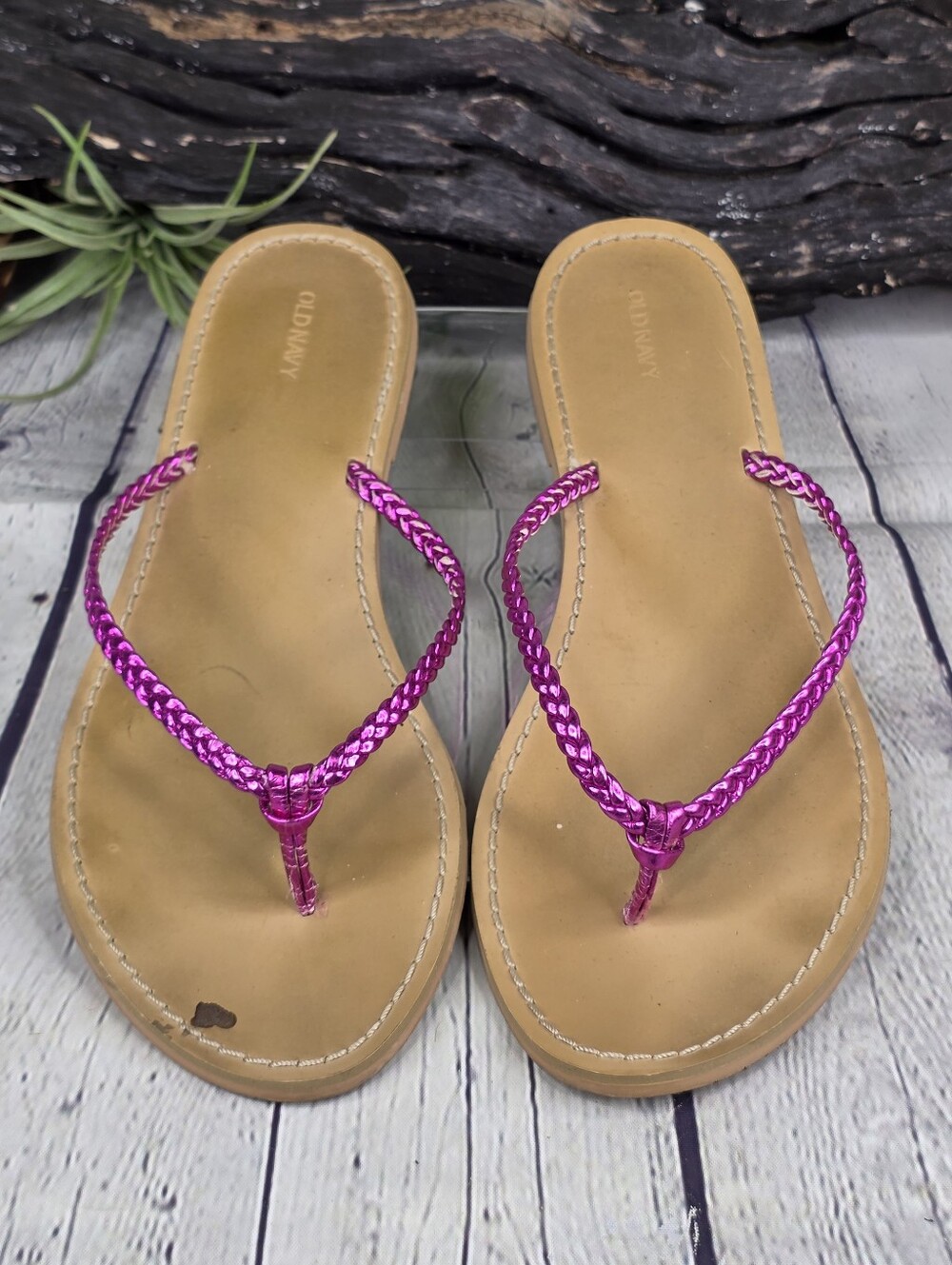 Old Navy Metallic Pink Braided Thong Sandals - Summer Flip Flops Flat Shoes